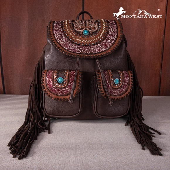 Montana West Floral Embroidered Collection Backpack Coffee